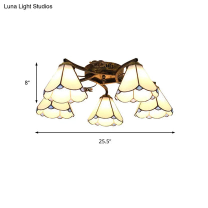 DecorBites™ Tiffany Stained Glass Ceiling Light with 5 Scalloped Heads in Antique Bronze - Perfect for Bedroom