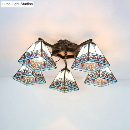 DecorBites™ Tiffany Stained Glass Ceiling Light with 5 Scalloped Heads in Antique Bronze - Perfect for Bedroom