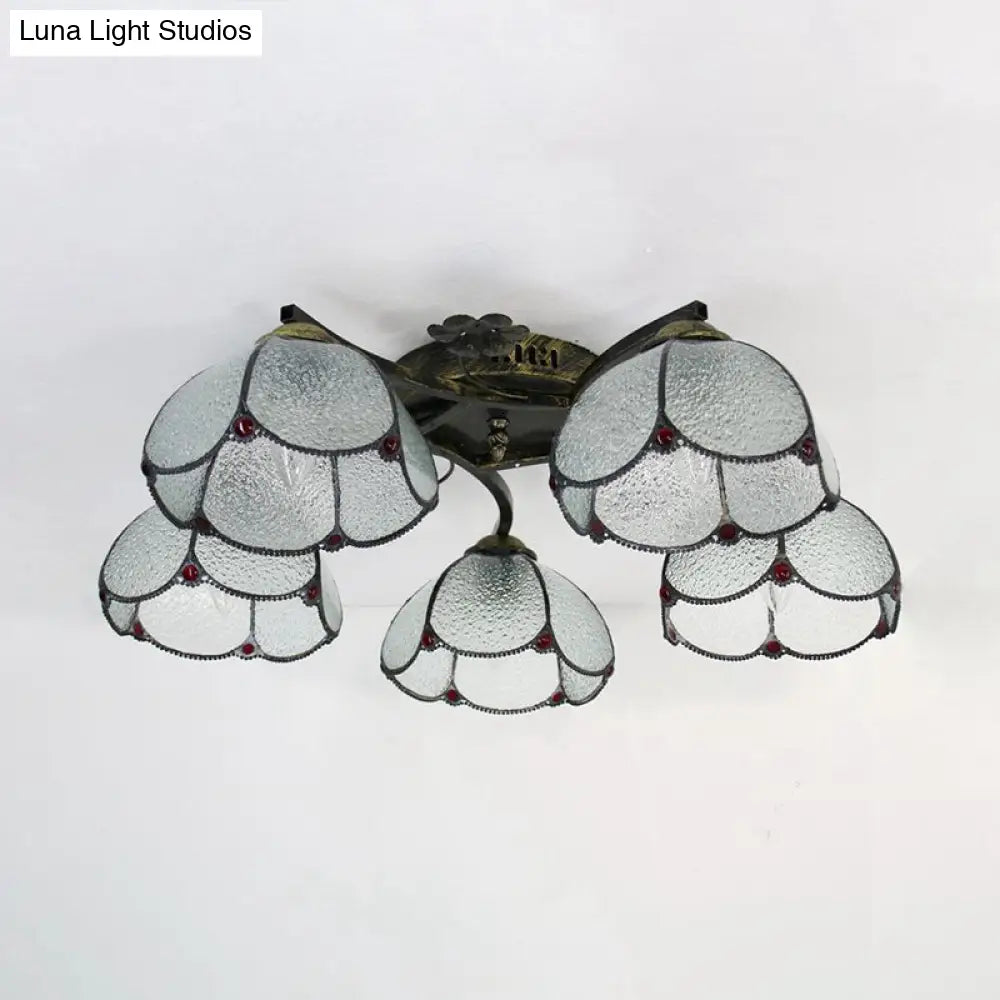 DecorBites™ Tiffany Stained Glass Ceiling Light with 5 Scalloped Heads in Antique Bronze - Perfect for Bedroom