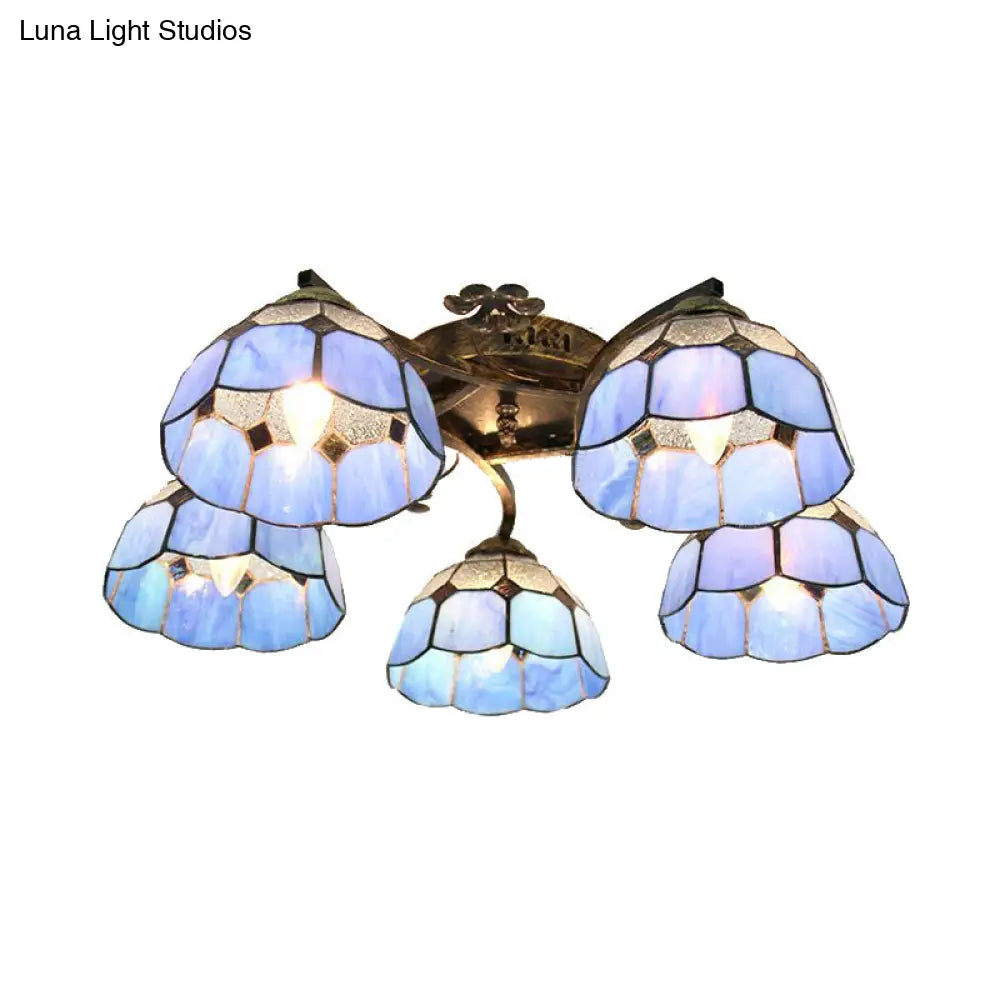 DecorBites™ Tiffany Stained Glass Ceiling Light with 5 Scalloped Heads in Antique Bronze - Perfect for Bedroom