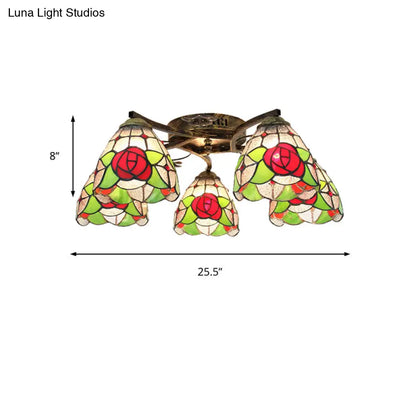 DecorBites™ Tiffany Stained Glass Ceiling Light with 5 Scalloped Heads in Antique Bronze - Perfect for Bedroom