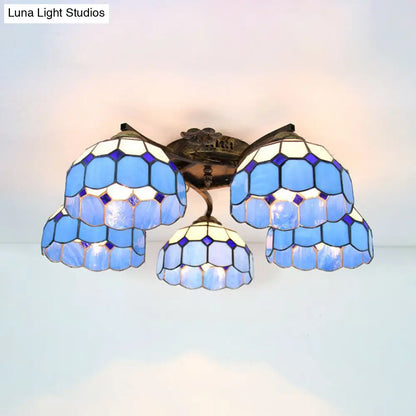 DecorBites™ Tiffany Stained Glass Ceiling Light with 5 Scalloped Heads in Antique Bronze - Perfect for Bedroom