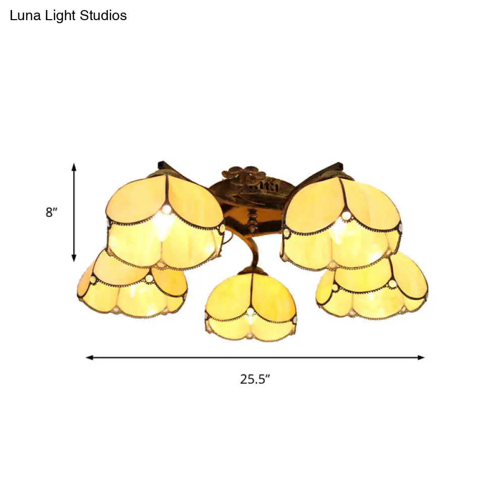 DecorBites™ Tiffany Stained Glass Ceiling Light with 5 Scalloped Heads in Antique Bronze - Perfect for Bedroom