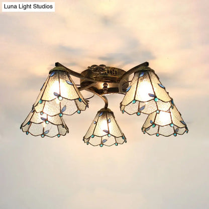 DecorBites™ Tiffany Stained Glass Ceiling Light with 5 Scalloped Heads in Antique Bronze - Perfect for Bedroom