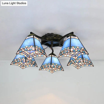 DecorBites™ Tiffany Stained Glass Ceiling Light with 5 Scalloped Heads in Antique Bronze - Perfect for Bedroom