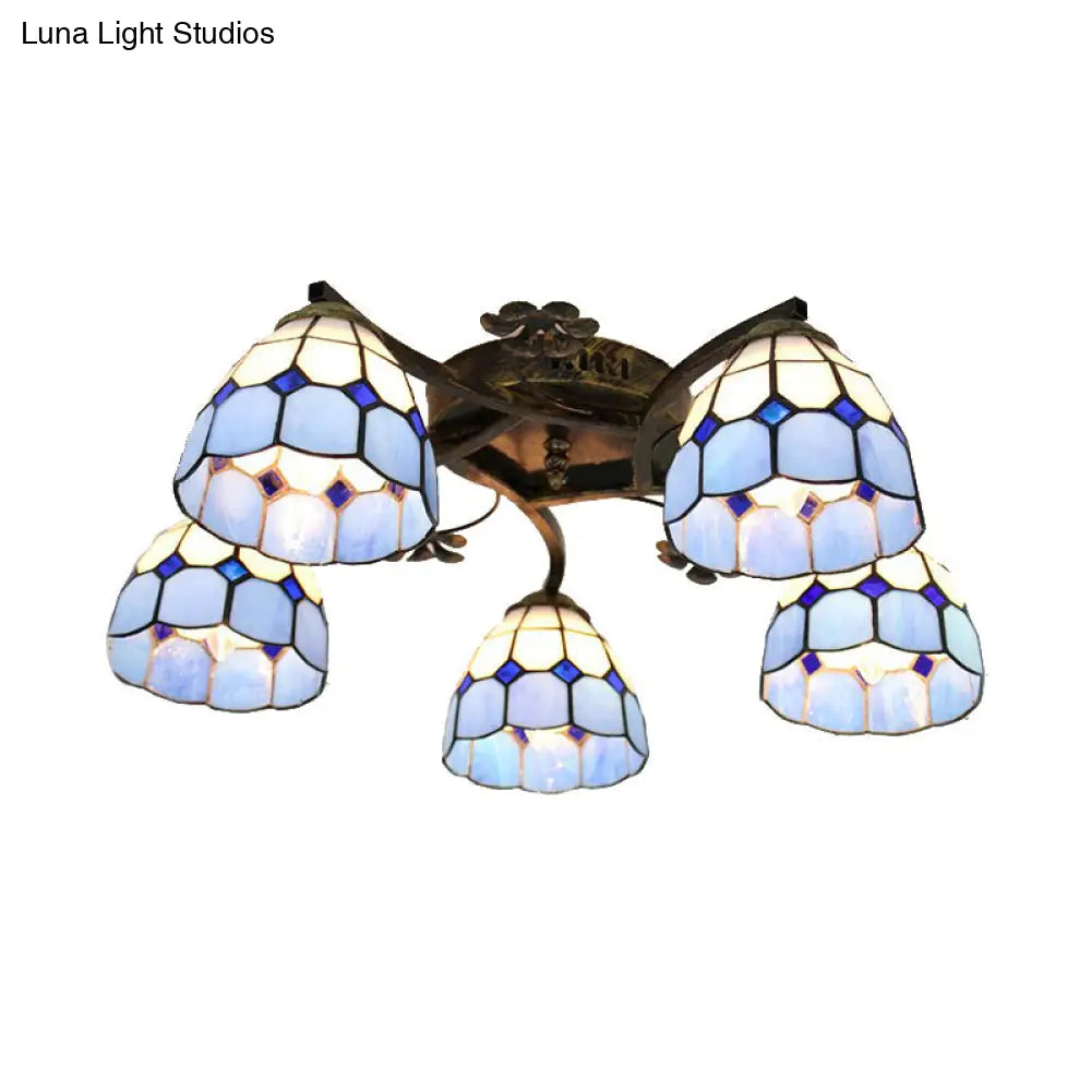 DecorBites™ Tiffany Stained Glass Ceiling Light with 5 Scalloped Heads in Antique Bronze - Perfect for Bedroom