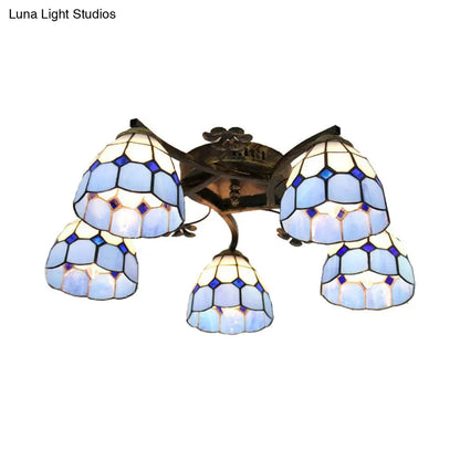 DecorBites™ Tiffany Stained Glass Ceiling Light with 5 Scalloped Heads in Antique Bronze - Perfect for Bedroom