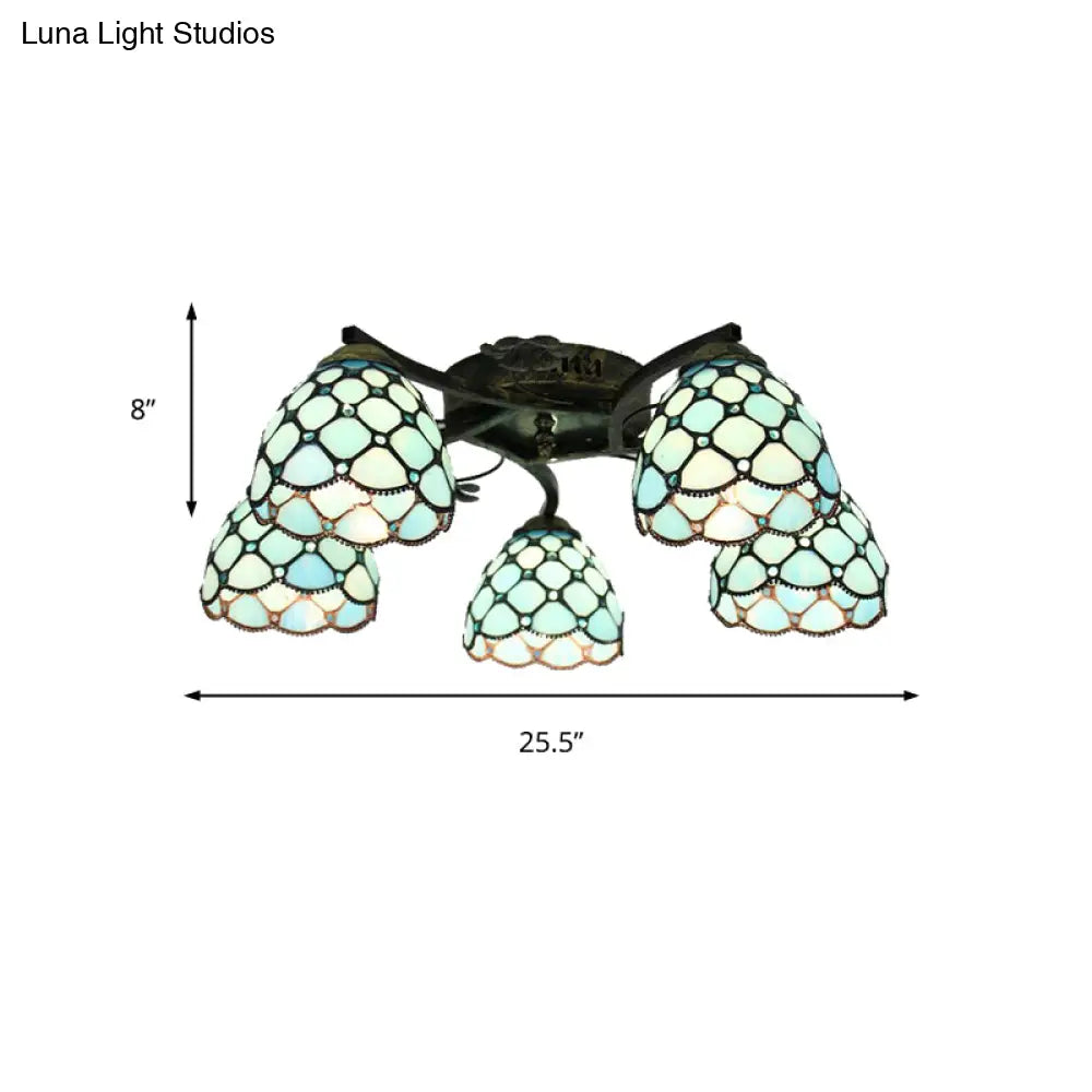 DecorBites™ Tiffany Stained Glass Ceiling Light with 5 Scalloped Heads in Antique Bronze - Perfect for Bedroom