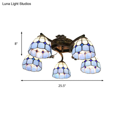 DecorBites™ Tiffany Stained Glass Ceiling Light with 5 Scalloped Heads in Antique Bronze - Perfect for Bedroom