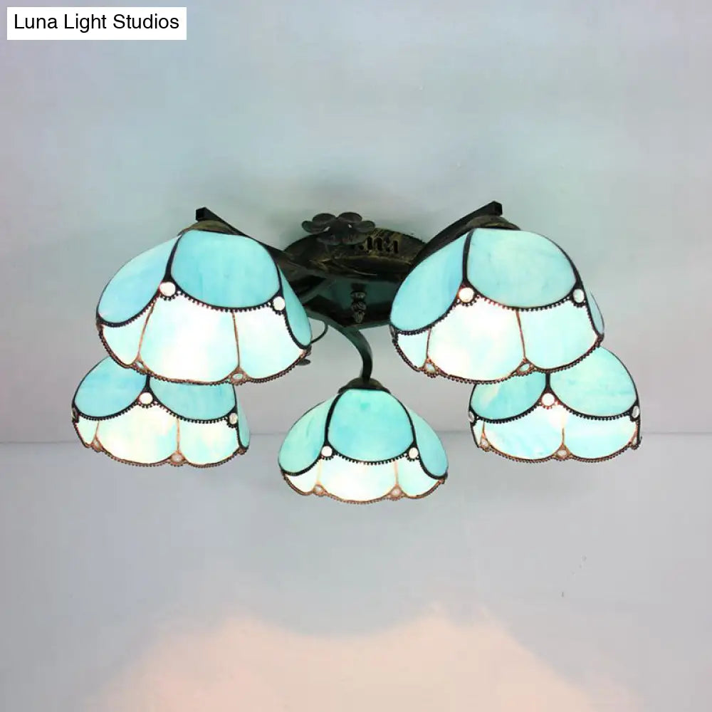 DecorBites™ Tiffany Stained Glass Ceiling Light with 5 Scalloped Heads in Antique Bronze - Perfect for Bedroom