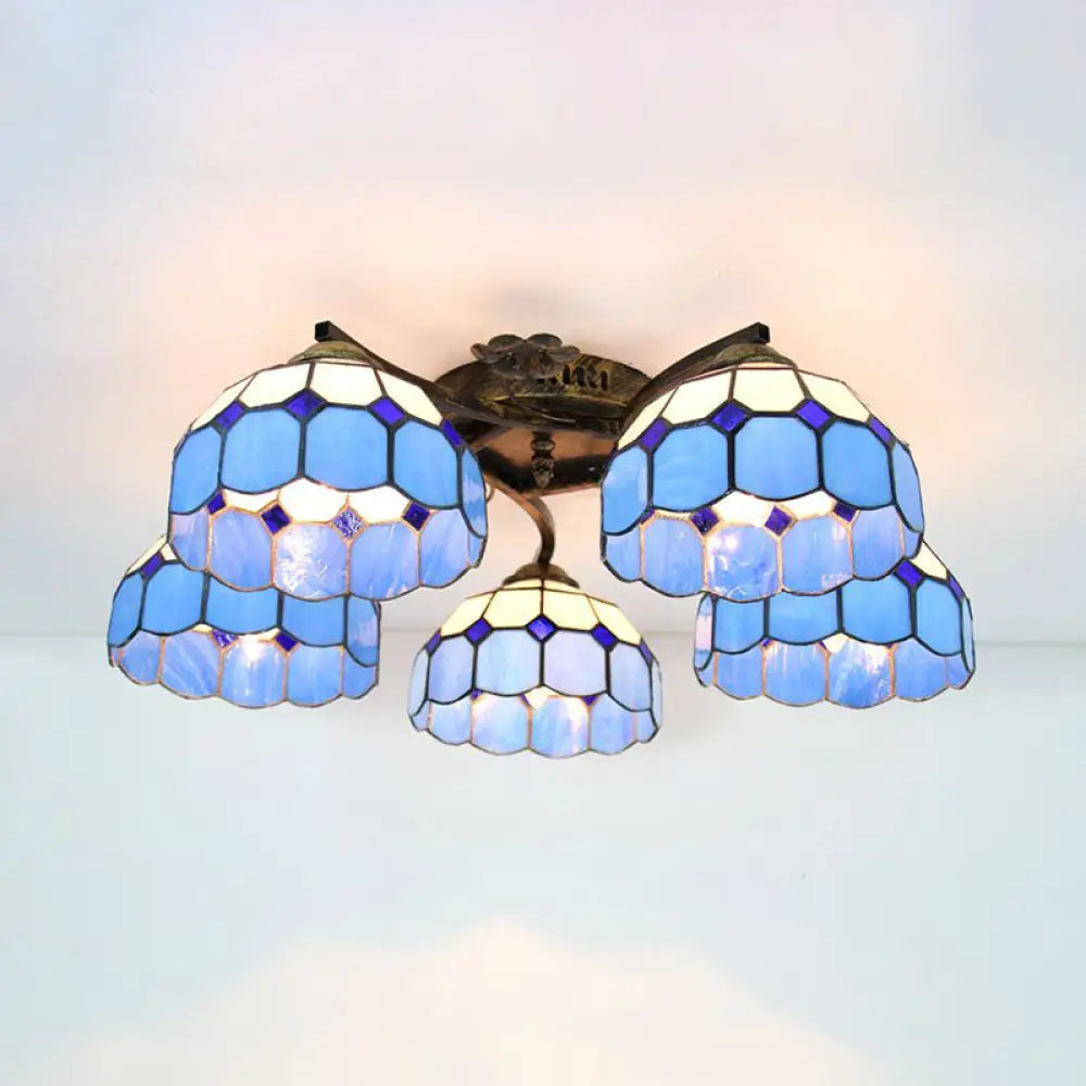 DecorBites™ Tiffany Stained Glass Ceiling Light with 5 Scalloped Heads in Antique Bronze - Perfect for Bedroom