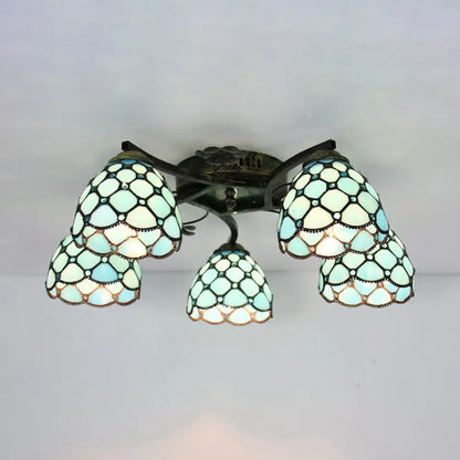 DecorBites™ Tiffany Stained Glass Ceiling Light with 5 Scalloped Heads in Antique Bronze - Perfect for Bedroom