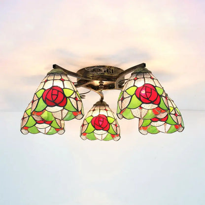 DecorBites™ Tiffany Stained Glass Ceiling Light with 5 Scalloped Heads in Antique Bronze - Perfect for Bedroom