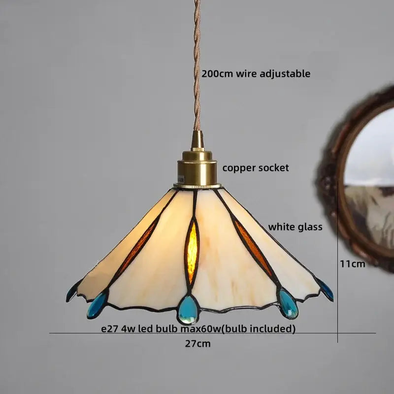 Tiffany stained glass copper led pendant lamp dining room hanging light