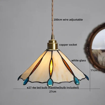 Tiffany stained glass copper led pendant lamp dining room hanging light