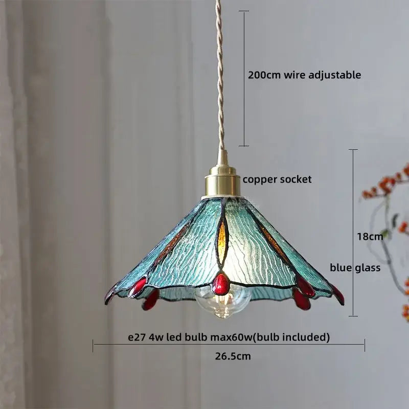 Tiffany stained glass copper led pendant lamp dining room hanging light