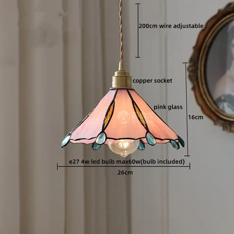 Tiffany stained glass copper led pendant lamp dining room hanging light