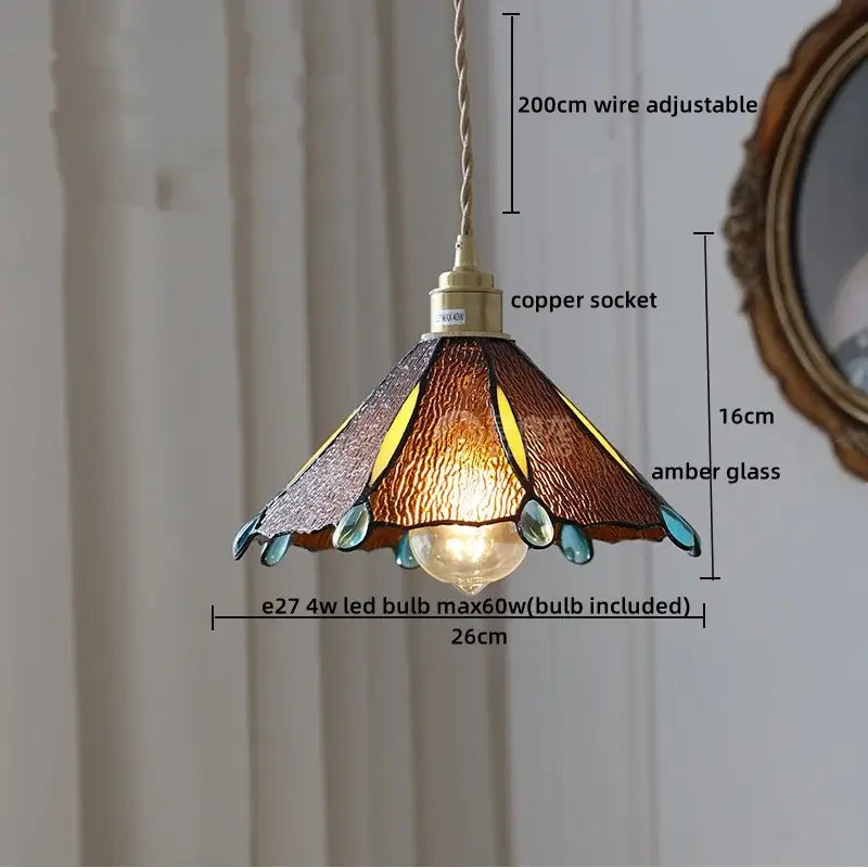 Tiffany stained glass copper led pendant lamp dining room hanging light