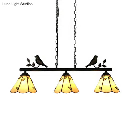 Tiffany style beige glass island lighting dining room bird accent