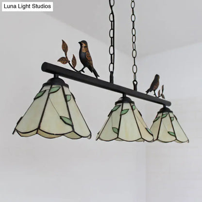 Tiffany style beige glass island lighting dining room bird accent