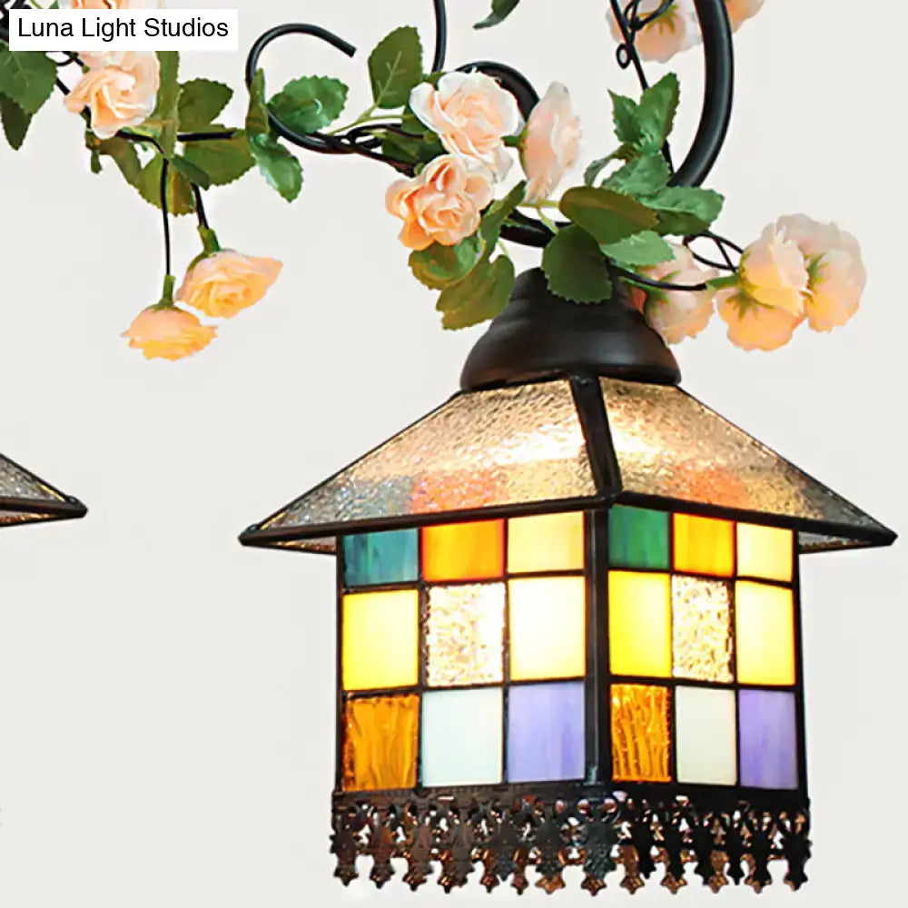 Tiffany style blue & clear stained glass island light balcony lamp
