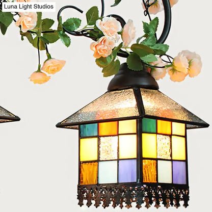 Tiffany style blue & clear stained glass island light balcony lamp