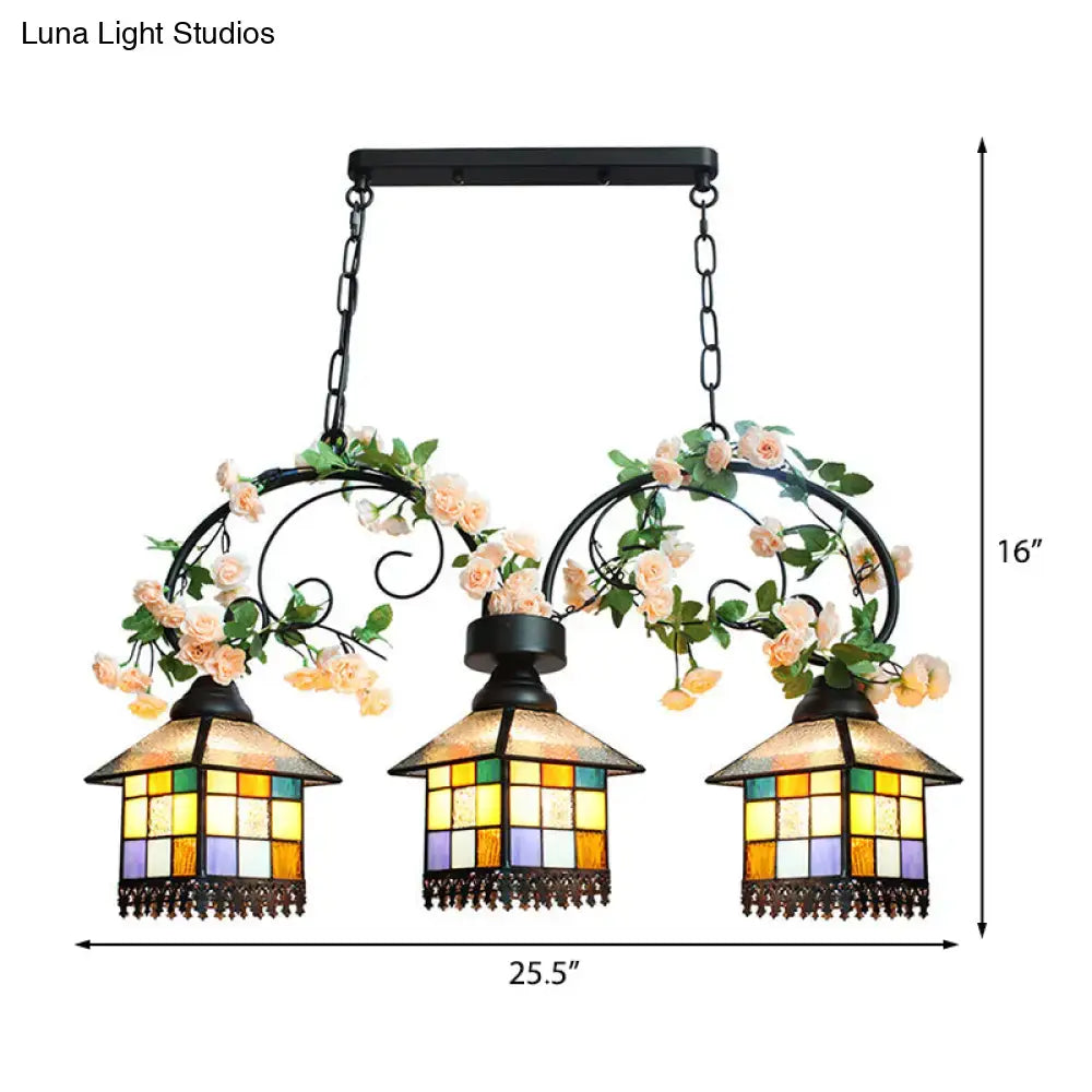 Tiffany style blue & clear stained glass island light balcony lamp