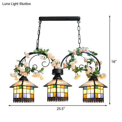 Tiffany style blue & clear stained glass island light balcony lamp