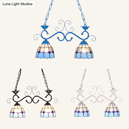 Tiffany style blue & white glass pendant lamp – balcony light