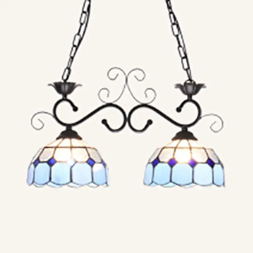 Tiffany style blue & white stained glass pendant light dining room