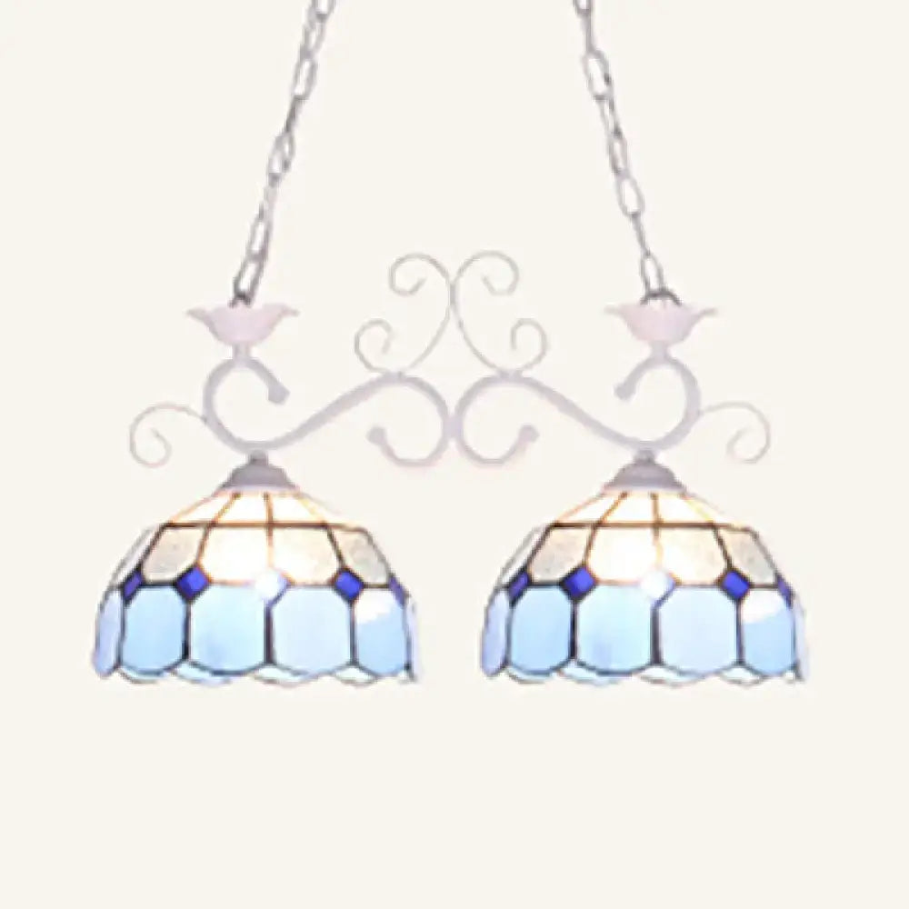 Tiffany style blue & white stained glass pendant light dining room