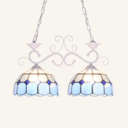Tiffany style blue & white stained glass pendant light dining room