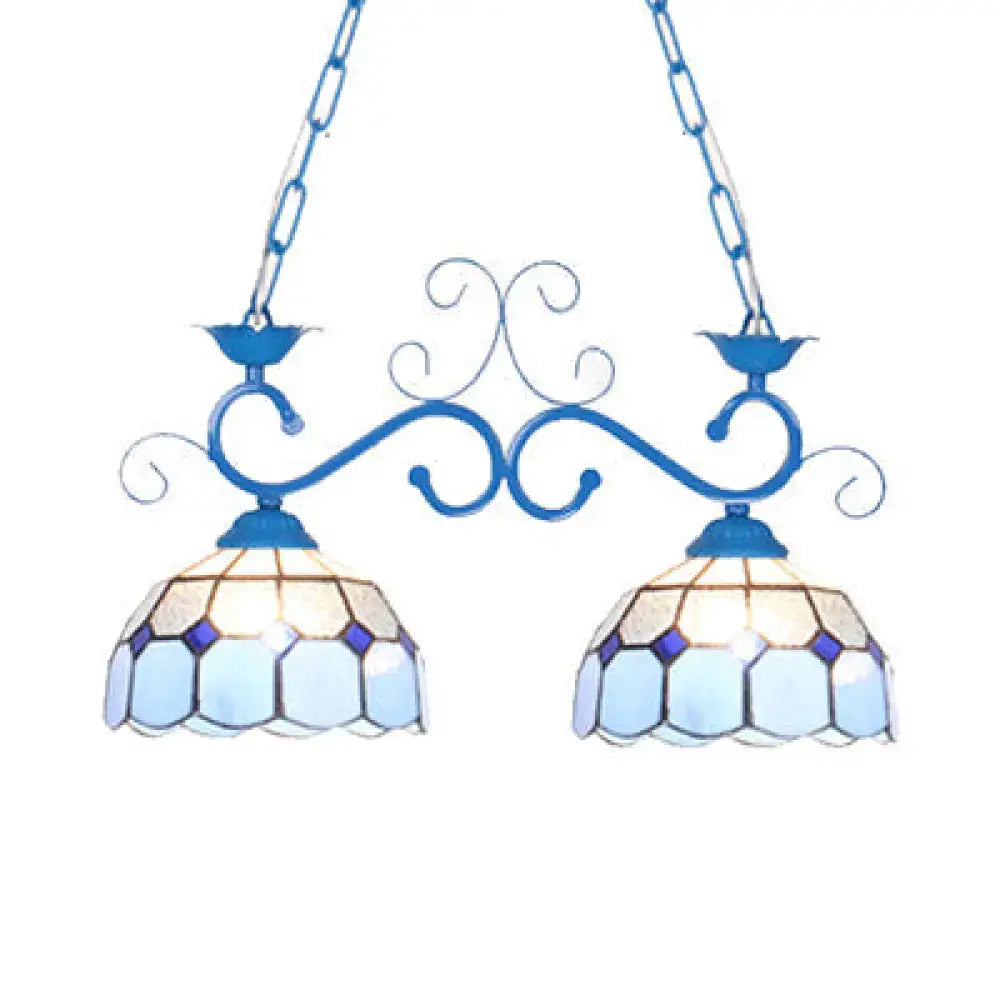 Tiffany style blue & white stained glass pendant light dining room