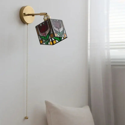 Tiffany style colorful square glass wall lights bedroom sconce