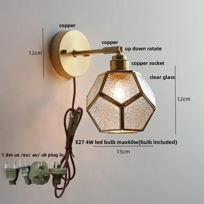 Tiffany style colorful square glass wall lights bedroom sconce