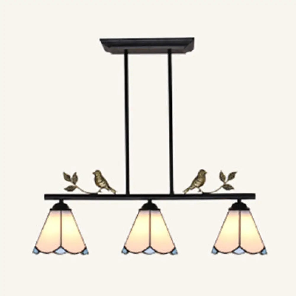 DecorBites™ Tiffany Style Conic Island Pendant Light - Stainless Glass with Bird Decoration