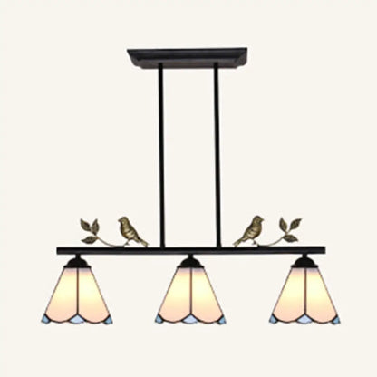 DecorBites™ Tiffany Style Conic Island Pendant Light - Stainless Glass with Bird Decoration