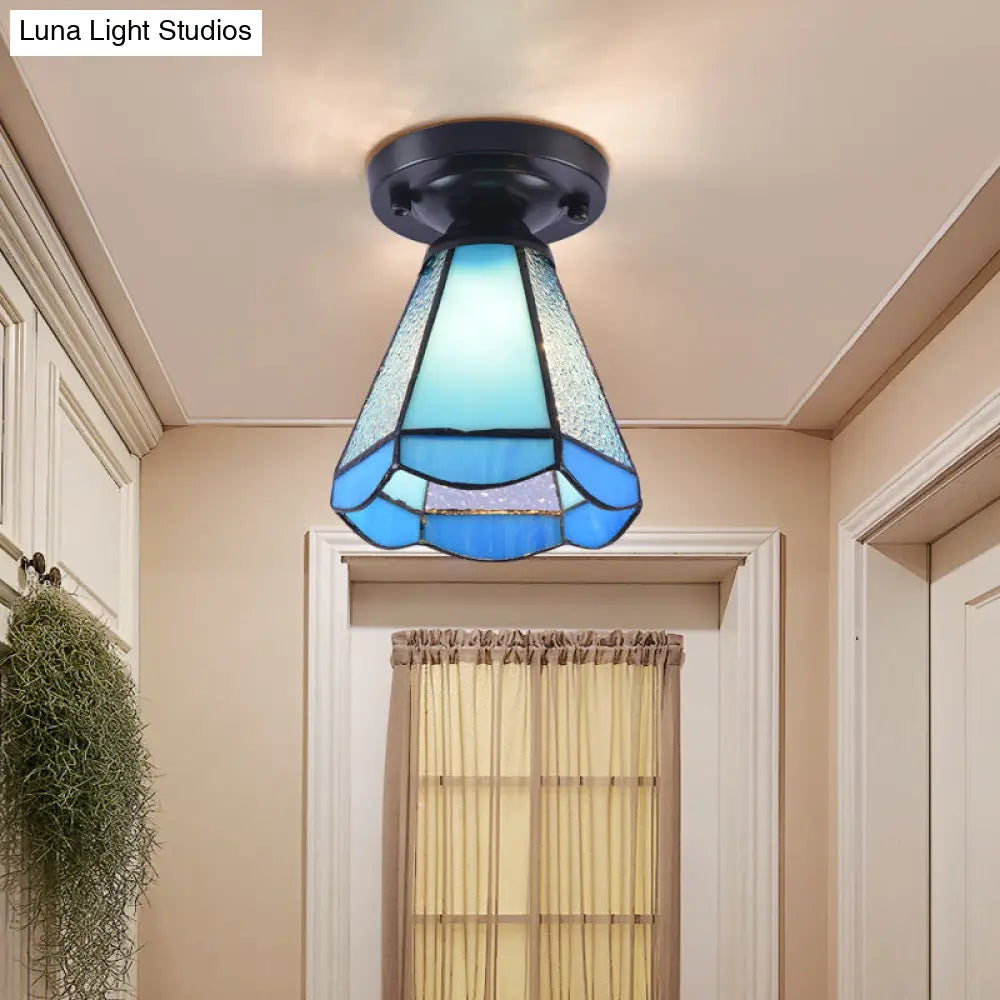DecorBites™ Tiffany Style Handcrafted Glass Ceiling Mounted Light - Shaded Semi Flush Mount, 1-Light