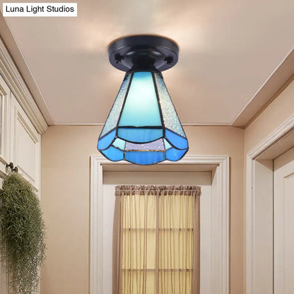 DecorBites™ Tiffany Style Handcrafted Glass Ceiling Mounted Light - Shaded Semi Flush Mount, 1-Light