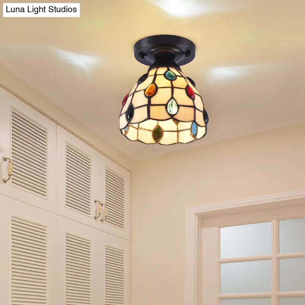 DecorBites™ Tiffany Style Handcrafted Glass Ceiling Mounted Light - Shaded Semi Flush Mount, 1-Light