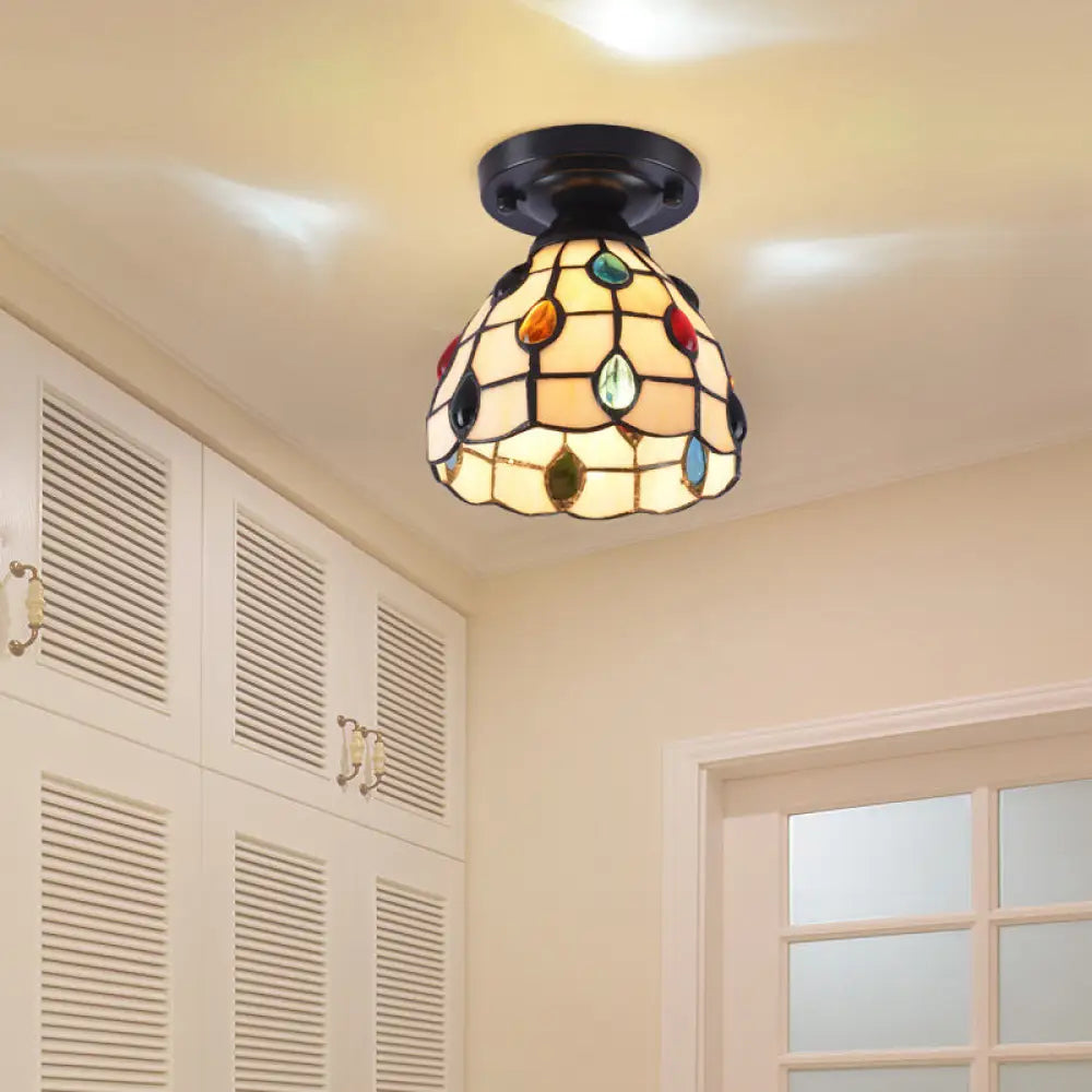DecorBites™ Tiffany Style Handcrafted Glass Ceiling Mounted Light - Shaded Semi Flush Mount, 1-Light