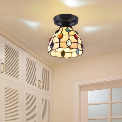 DecorBites™ Tiffany Style Handcrafted Glass Ceiling Mounted Light - Shaded Semi Flush Mount, 1-Light