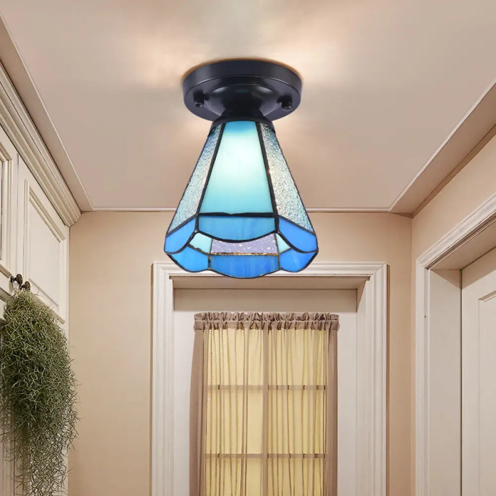 DecorBites™ Tiffany Style Handcrafted Glass Ceiling Mounted Light - Shaded Semi Flush Mount, 1-Light