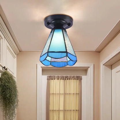 DecorBites™ Tiffany Style Handcrafted Glass Ceiling Mounted Light - Shaded Semi Flush Mount, 1-Light