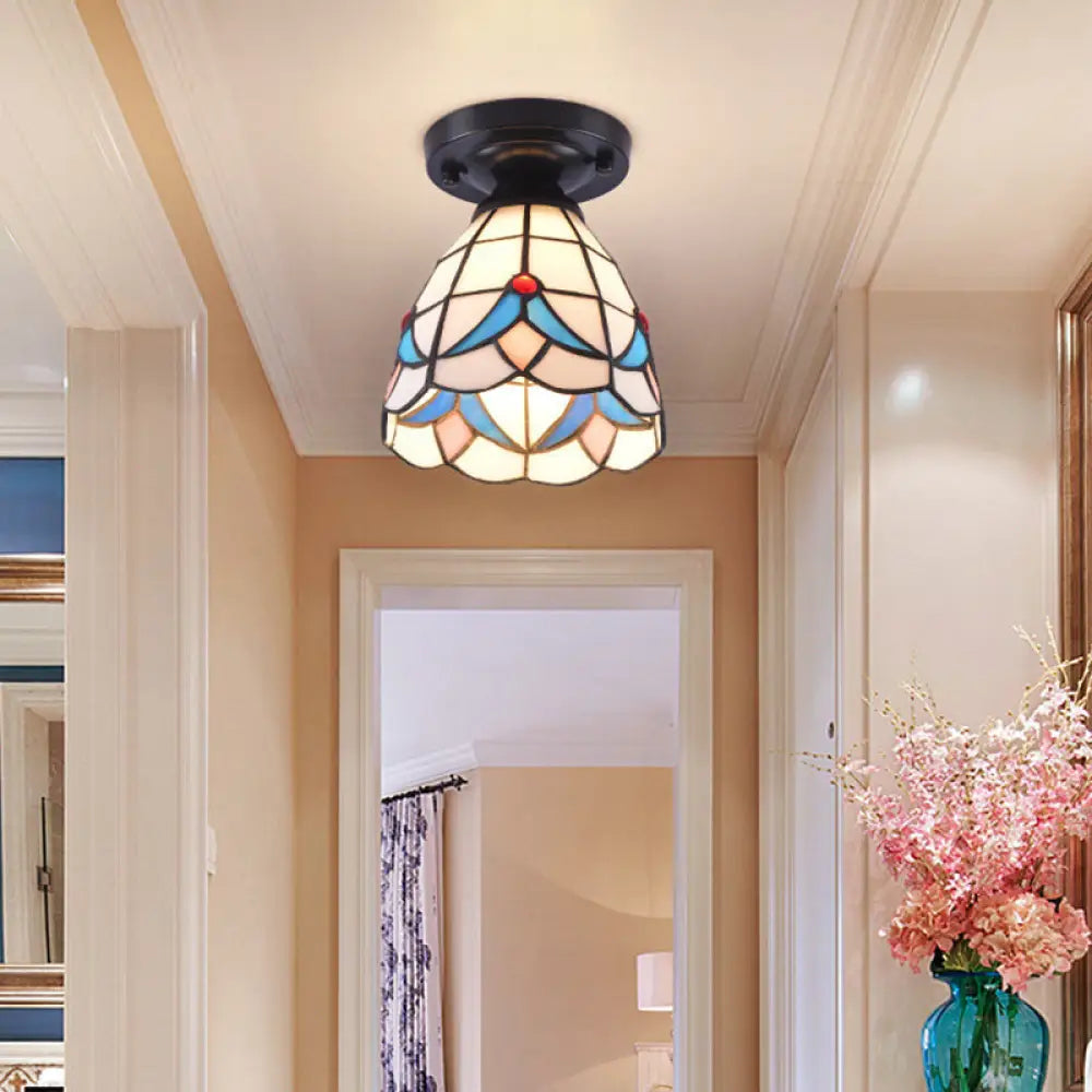 DecorBites™ Tiffany Style Handcrafted Glass Ceiling Mounted Light - Shaded Semi Flush Mount, 1-Light