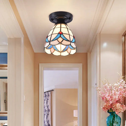 DecorBites™ Tiffany Style Handcrafted Glass Ceiling Mounted Light - Shaded Semi Flush Mount, 1-Light
