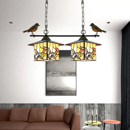Tiffany style house shaped art glass island light kitchen pendant