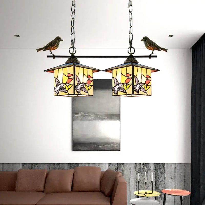 Tiffany style house shaped art glass island light kitchen pendant