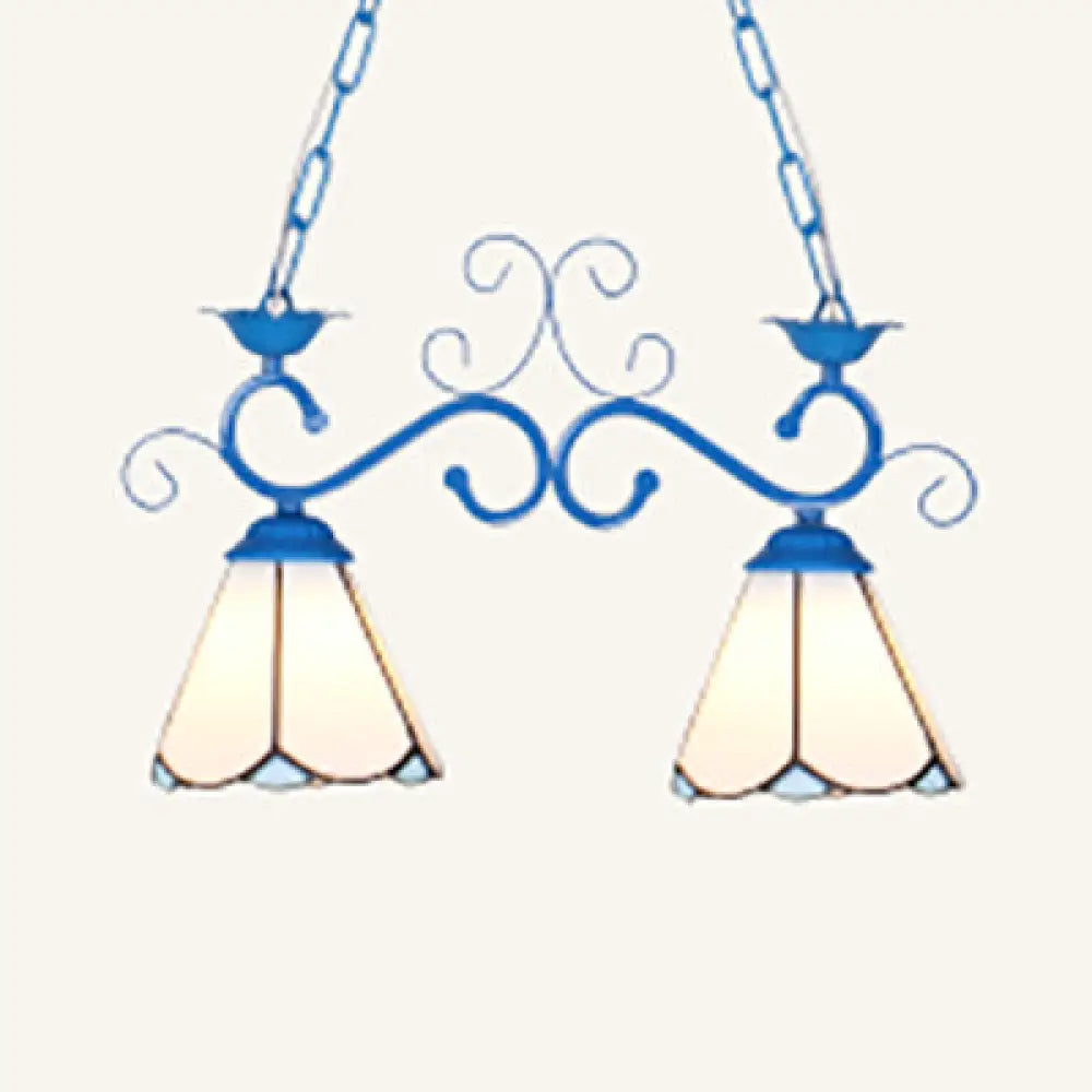 DecorBites™ Tiffany Style Island Pendant Light - 2 Lights, Black/Blue/White, Cone Glass, Stainless Steel, Perfect for Kitchen Ceiling