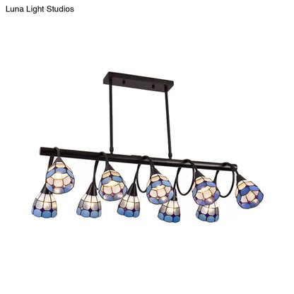 DecorBites™ Tiffany Style Kitchen Island Lighting: Dome Shade Hanging Lamp with Blue/Orange & Yellow Stainless Glass (6/10 Lights)